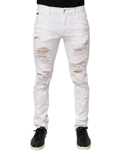 White Distressed Ripped Denim Trouser Jeans