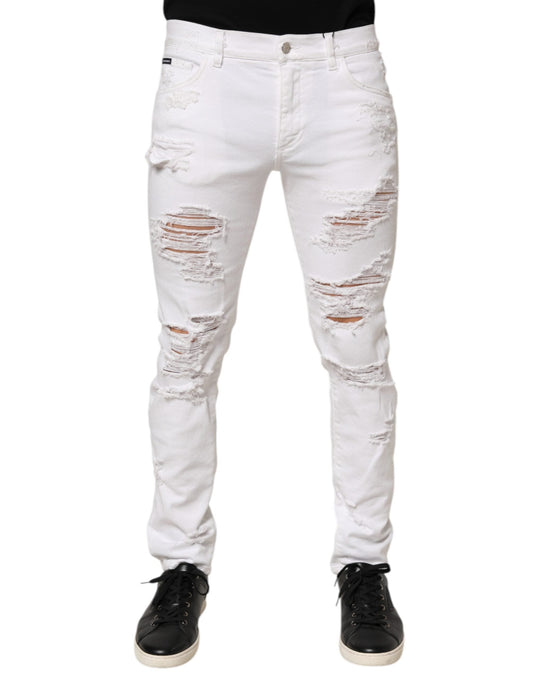 White Distressed Ripped Denim Trouser Jeans