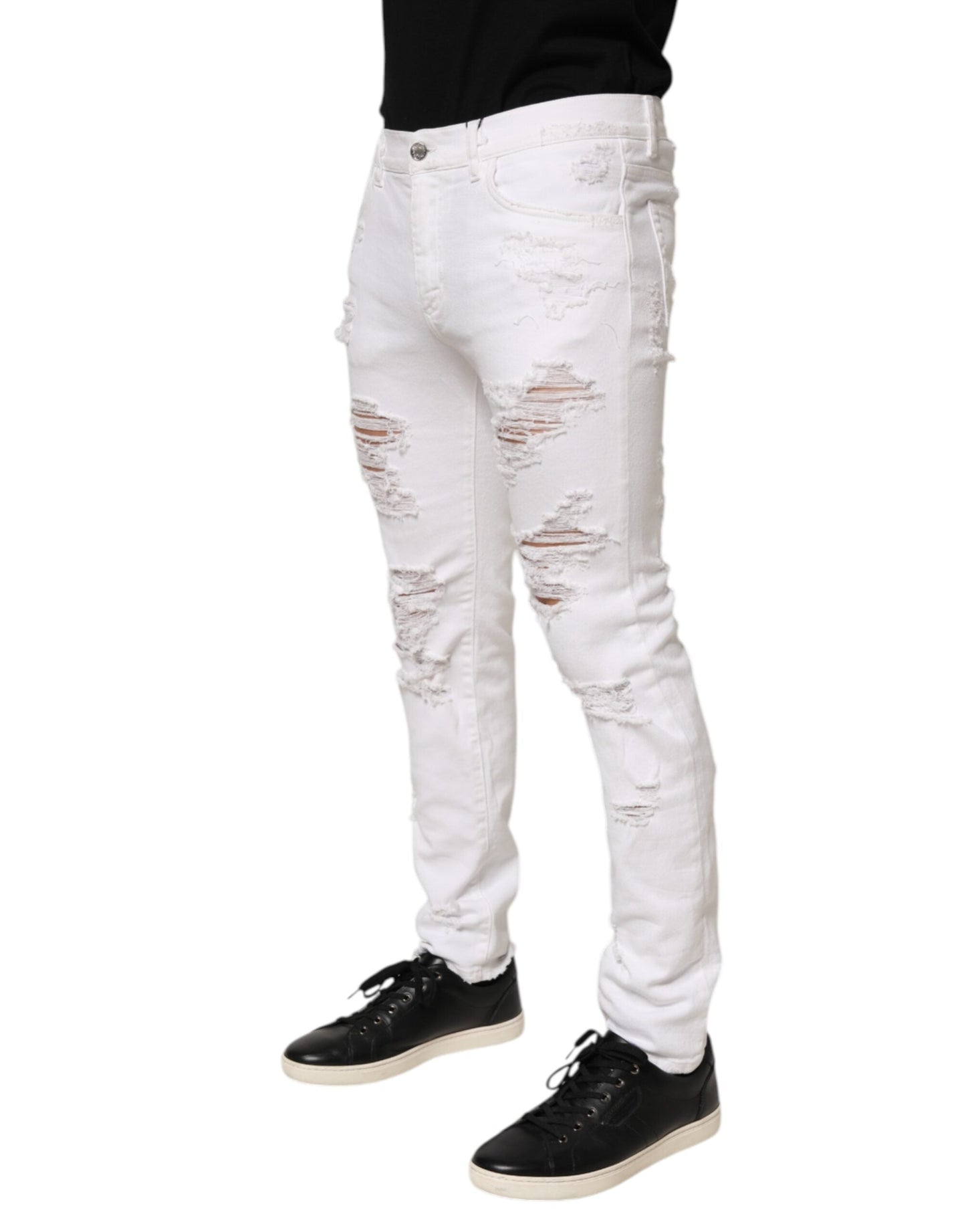 White Distressed Ripped Denim Trouser Jeans