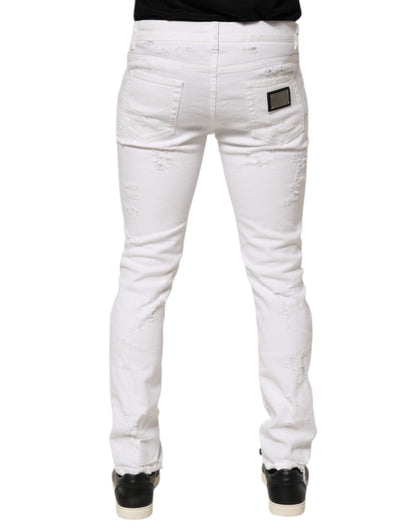 White Distressed Ripped Denim Trouser Jeans