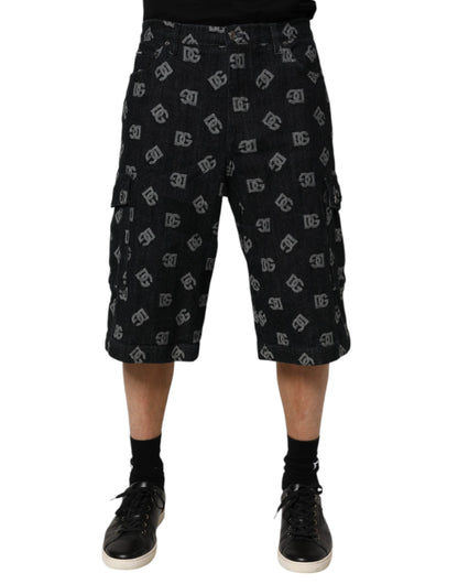 Black Monogram Denim Cargo Men Bermuda Short