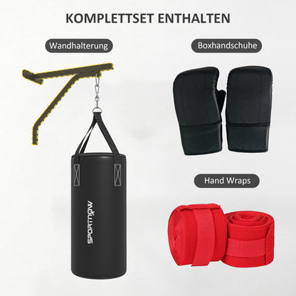 SPORTNOW Boxsack, befüllbar, mit Wandhalterung, Handschuhen und Bandagen, bis 45 kg, Schwarz