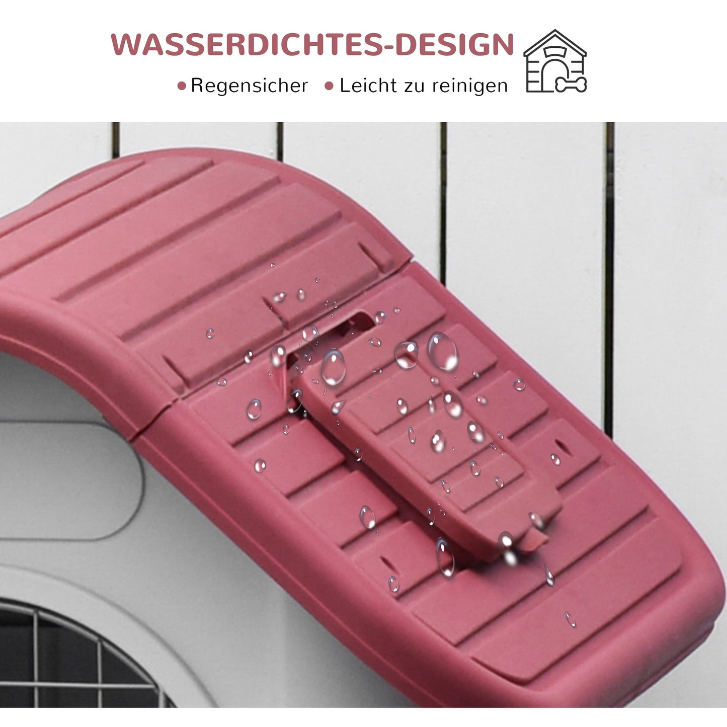 PawHut Hundehütte Outdoor Hundehaus mit Dachluke Tor Unterschlupf für kleine Hunde Kleintierstall Luftzirkulation wasserdicht Metall Kunststoff Rot+Hellgrau 59 x 75 x 66 cm