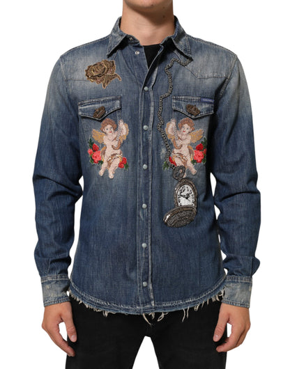 Blue Angel Patch Denim Buttoned Down Men Shirt