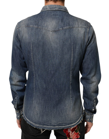 Blue Angel Patch Denim Buttoned Down Men Shirt