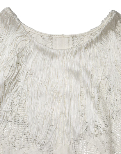 White Floral Lace Fringe Knee Length Dress