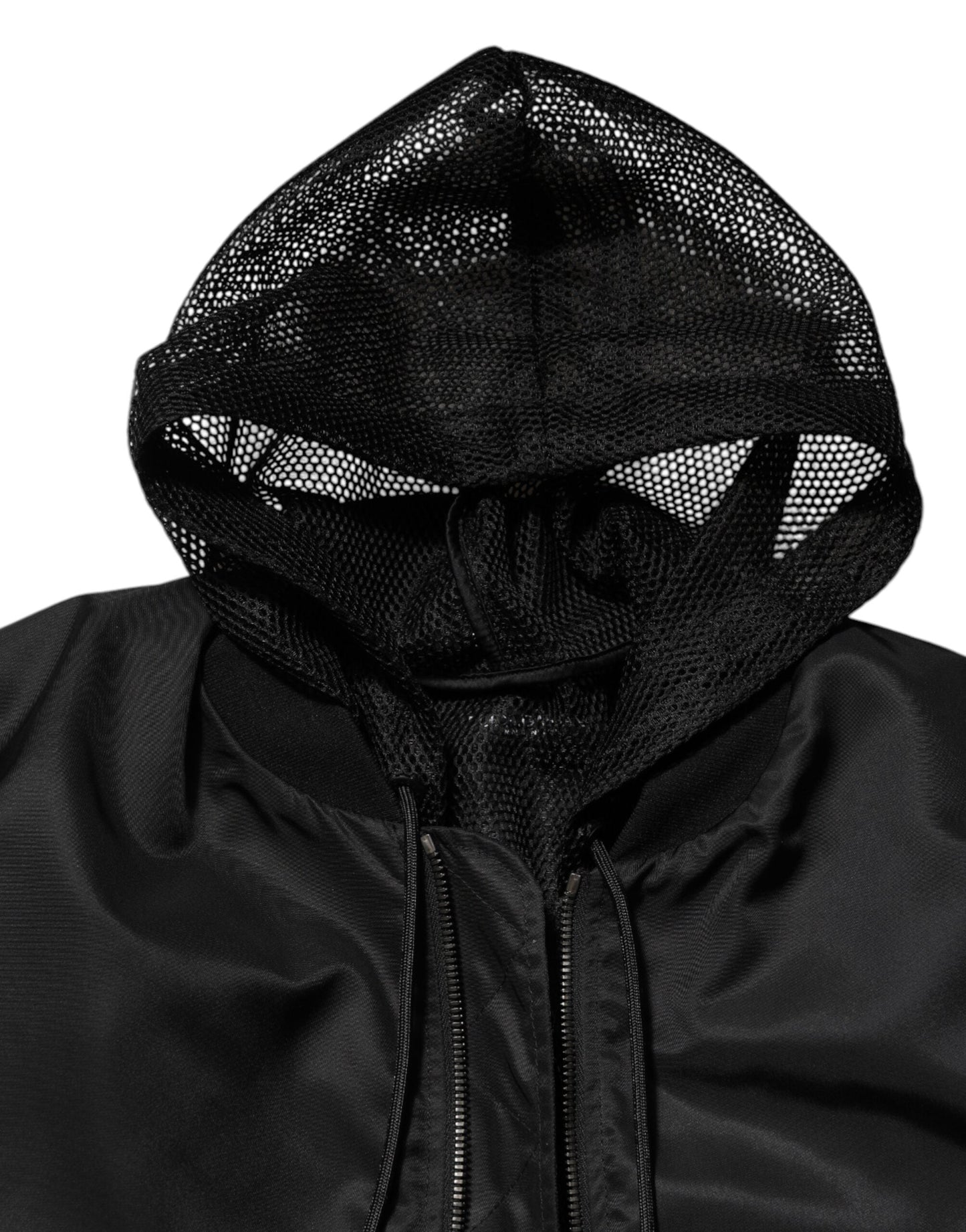 Black Nylon Hooded Full Zip Bomber Men Jacket