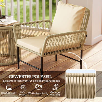Outsunny Polyrattan Gartenmöbel Set, Outdoor Balkonmöbel für 2 Personen, 3-teilig mit 2 Stühle, Beistelltisch Sitzkissen