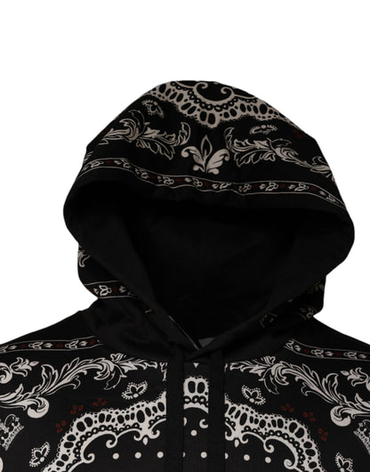 Black Bandana Print Crown Logo Cotton Hoodie Sweater