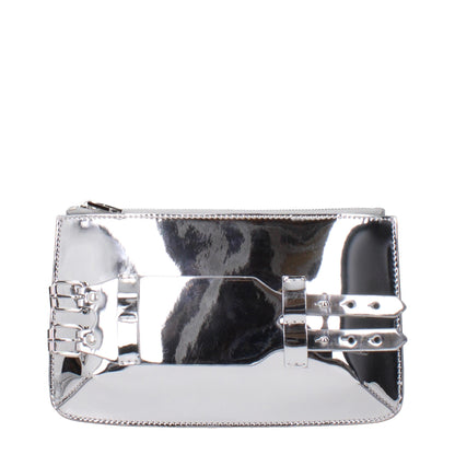 Gray Leather Clutch Bag