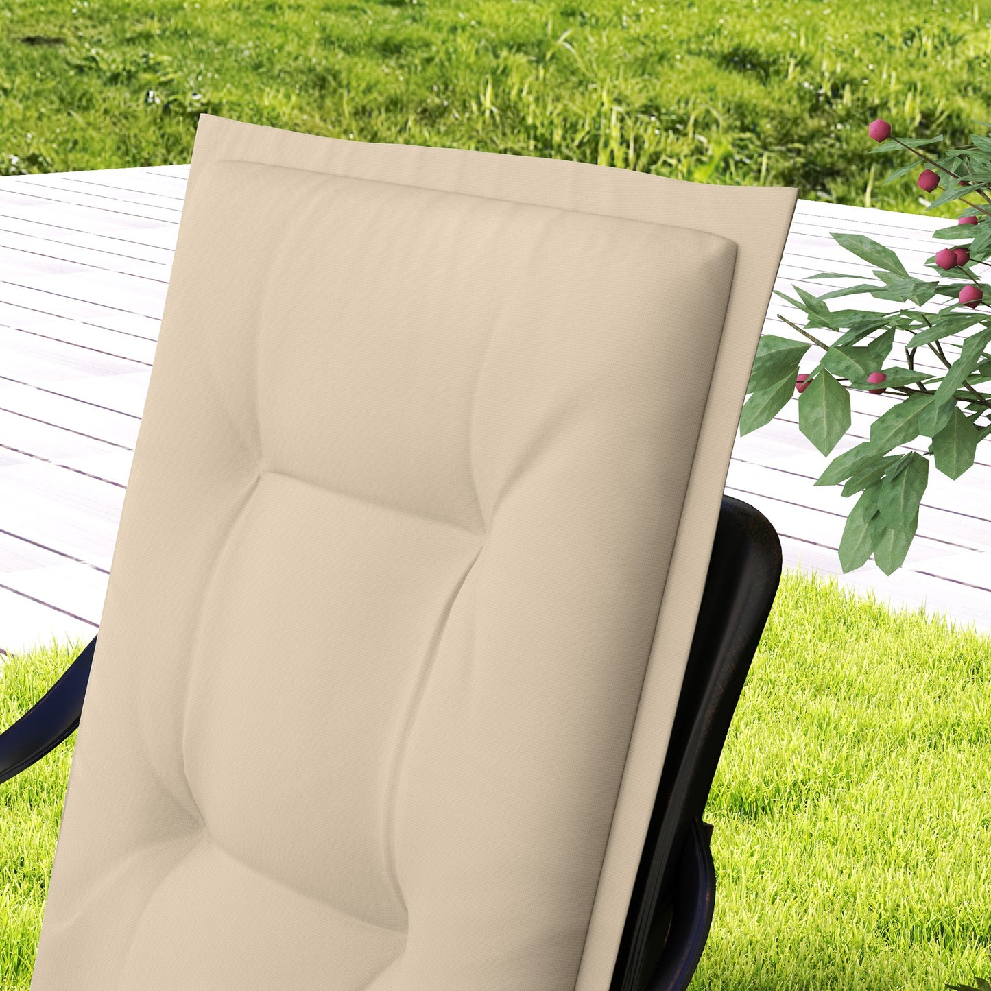 Outsunny 4er Set Sitzkissen 108 x 50 x 5 cm Stuhlkissen mit Bändern, Outdoor Indoor Sitzauflage Beige