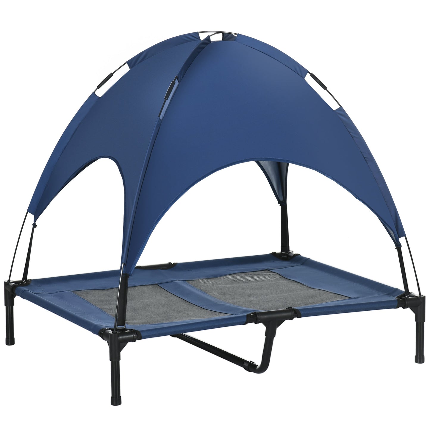 PawHut Hundebett mit Baldachin, Outdoor-Hundebett, klappbar, erhöhter Stand, Blau + Schwarz