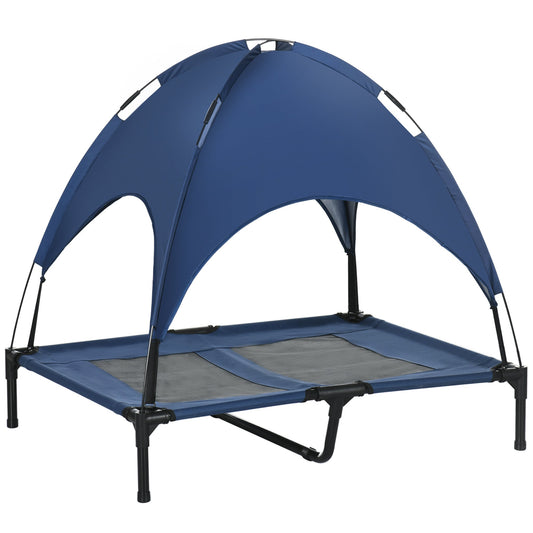PawHut Hundebett mit Baldachin, Outdoor-Hundebett, klappbar, erhöhter Stand, Blau + Schwarz