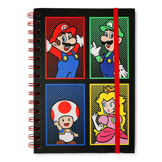 Super Mario 4 Color Spiral Notebook With Elastic Closure
