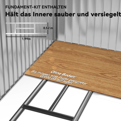 Outsunny Geräteschuppen mit Schiebetüren 2,13 x 1,30 x 1,85cm Metall Grau