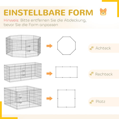 PawHut Welpenauslauf, 76 cm hoch/ca. 2,5 m², 8 Paneele, Bodenplane, Kombi-Dachplane
