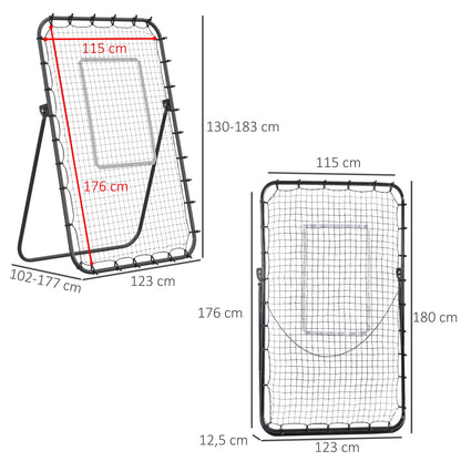 HOMCOM Fussball-Rückprallnetz, verstellbarer Winkel, höhenverstellbar, Rebounder, Kickback, Schwarz