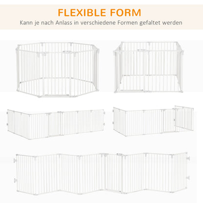 PawHut Welpenauslauf Freigehege für Hund Schutzgitter mit Tür Kaminschutzgitter flexible klappbar 8 Paneele je 60 x 76 cm Weiß