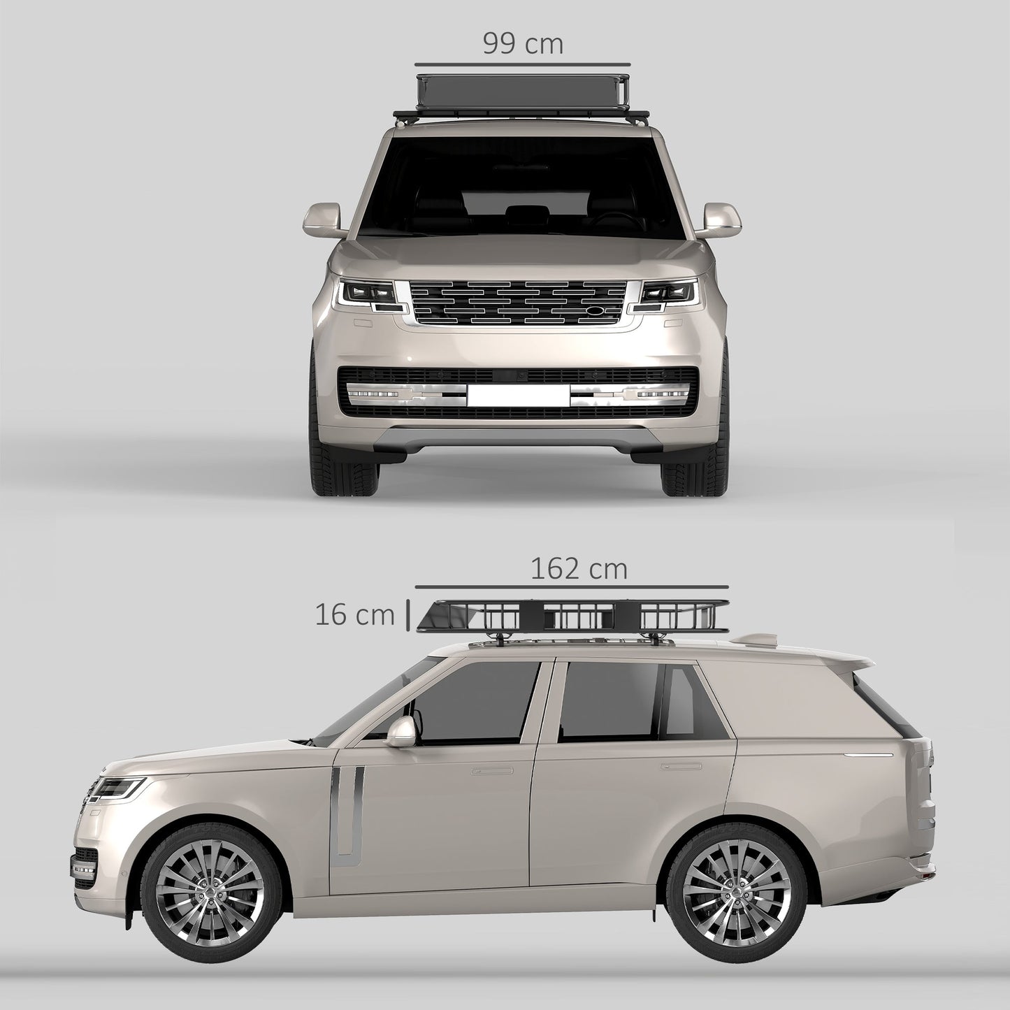 HOMCOM Dachgepäckträger Auto Dachkorb aus Metall 162x99x16cm Universal Gepäckträger Dachträger Tragfähigkeit von 100 kg Gepäckkorb für Camping, Grillen, Autoreisen Schwarz