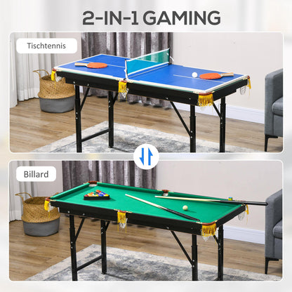 SPORTNOW 2-in-1 Billardtisch, Tischtennisplatte, mit Zubehör, 140x63x80cm, Blau/Grün