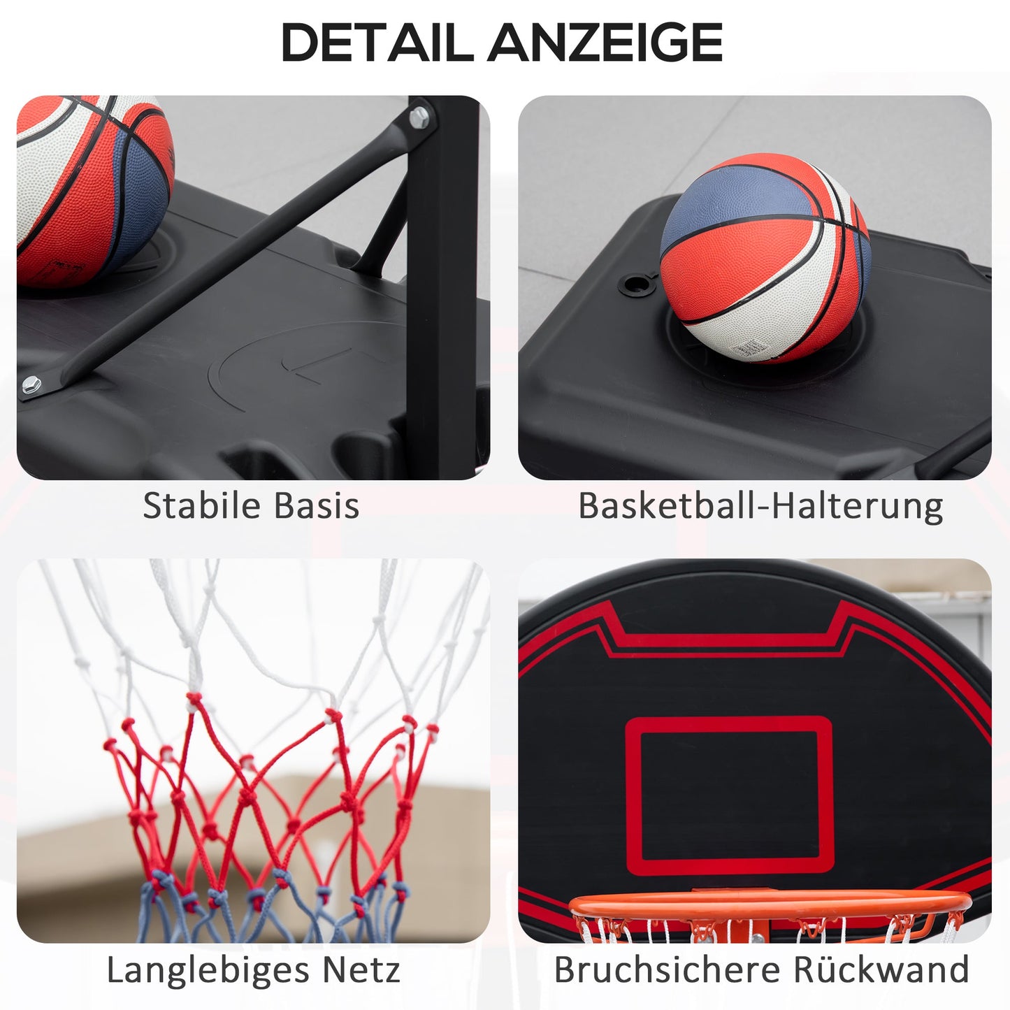 HOMCOM Basketballkorb, höhenverstellbar, befüllbarer Standfuß, hochstabil, schwarz, 131 x 49 x 195-250 cm