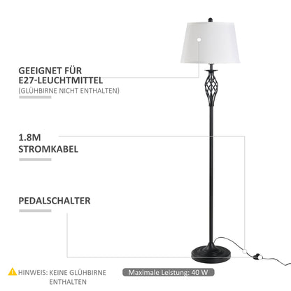 HOMCOM 3er-Lampenset 2 Tischlampe(ø38 x 158H cm) + 1 Stehlampe(ø30 x 62H cm) Vintage Standlampe mit Fußschalter Leselampe für Wohnzimmer, Schlafzimmer Metall, Schwarz+Weiß