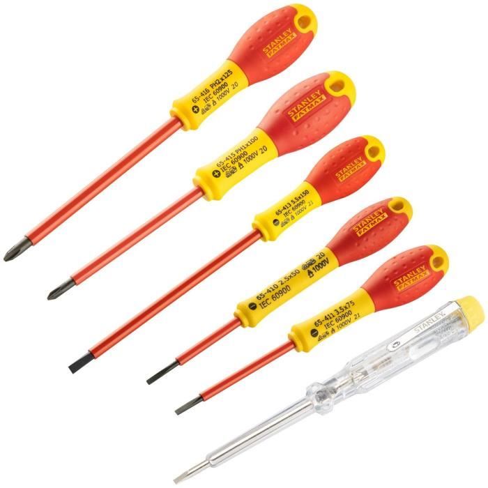 Set of 6 Insulated Screwdrivers 1000V - STANLEY FATMAX - 0-65-441 - Electrician + Philipps + Tester