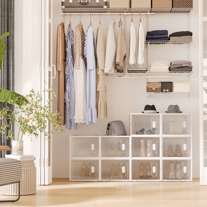 HOMCOM 18-teiliges Schuhregal, stapelbare Schuhboxen für Schuhe bis Größe 45, magnetische Türen, Kunststoff, 28 x 36 x 21 cm