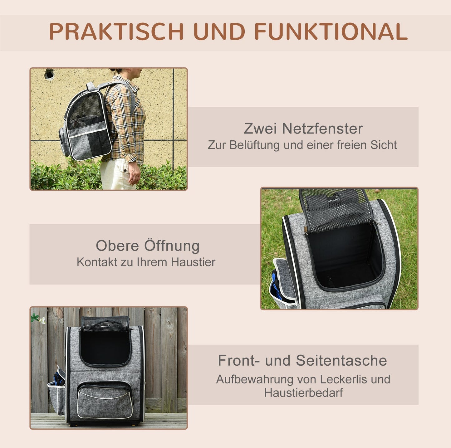 Pawhut 2-in-1 Hundetransporttasche Oxfordstoff Grau + Weiß + Schwarz