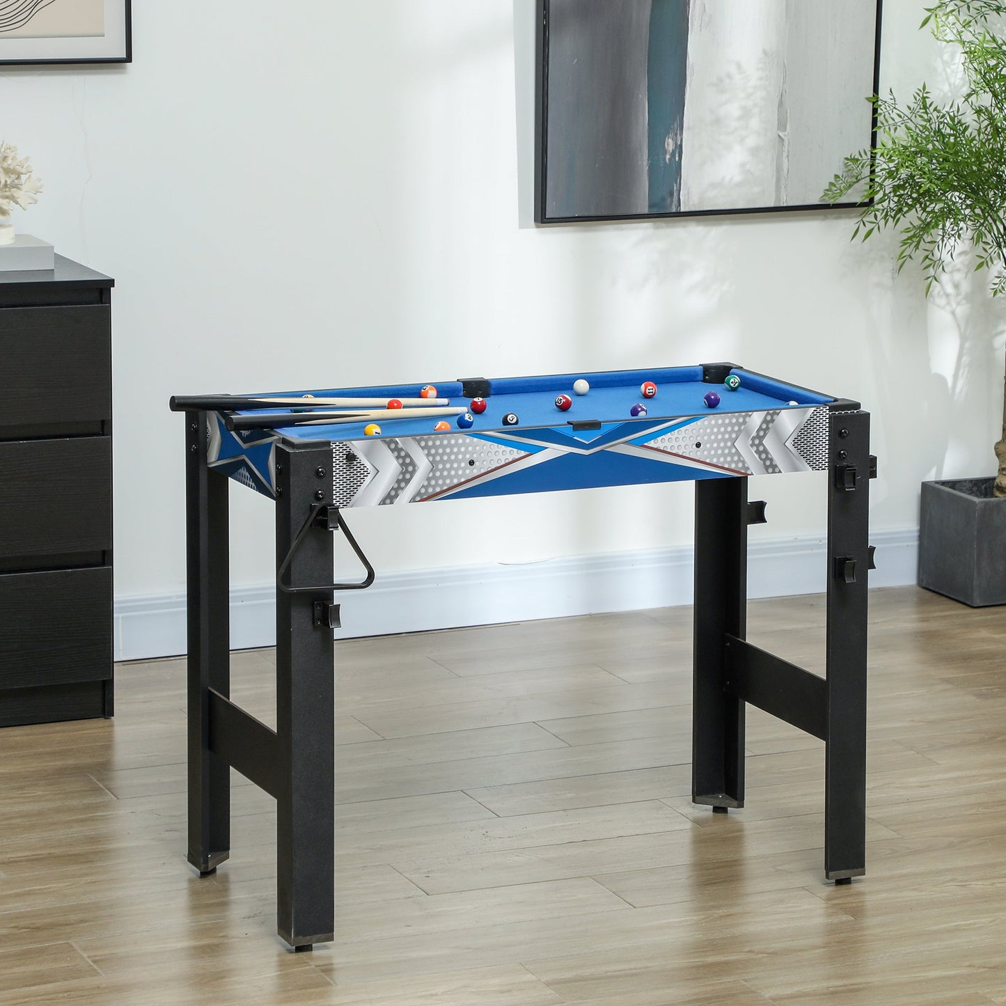 SPORTNOW 5-in-1-Spieletisch, Billard, Tischtennis, Hockey, Basketball, Bogenschießen, Zubehör inklusive, MDF, Kunststoff, Blau