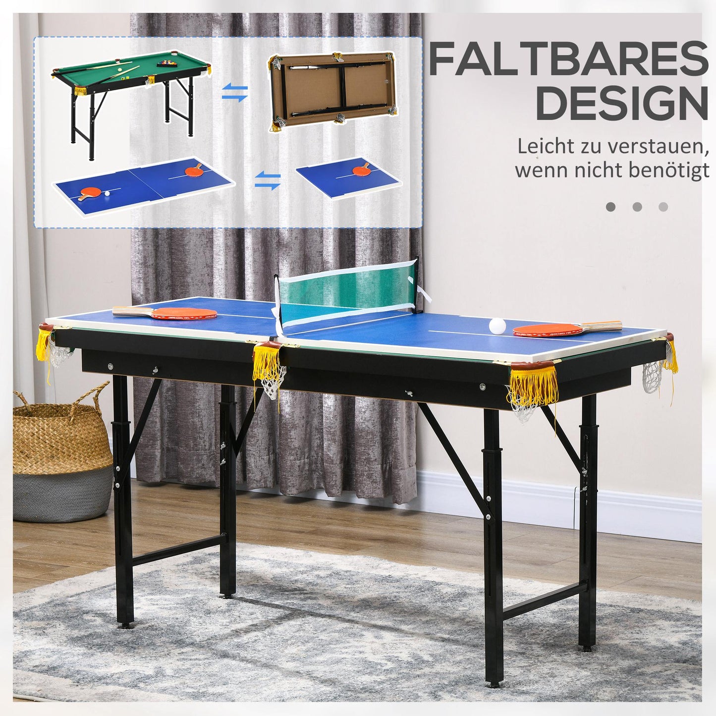 SPORTNOW 2-in-1 Billardtisch, Tischtennisplatte, mit Zubehör, 140x63x80cm, Blau/Grün