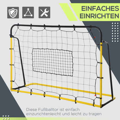 HOMCOM Kickback Fußball Rebounder Tor Rückprallwand Netz für Fußball, Basketball und Baseball, Stahl+PE, Gelb+Schwarz, 184 x 63 x 123 cm