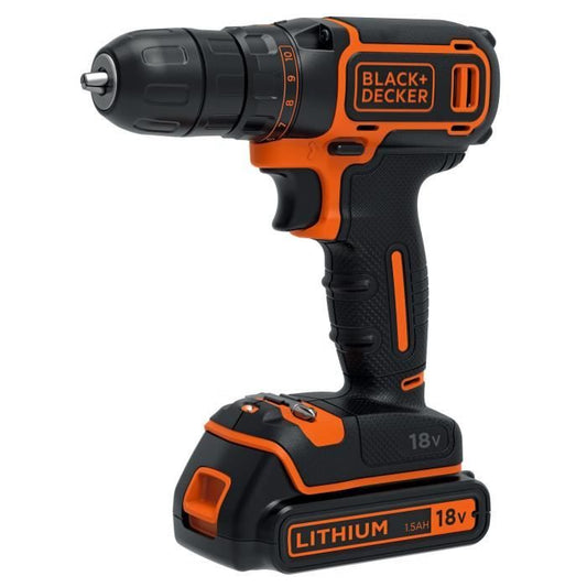 Black+Decker drill wireless screwdriver 18 V li-ion with BDCDC18BAST-QW charger with 160 accessories, 2 batteries 1.5 Ah, 1 box