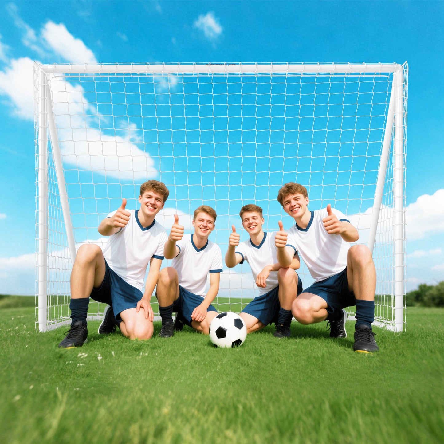 SPORTNOW Fußballtor, robustes Netz, Kunststoff-Rahmen, Heringe, 240L x 90B x 180H cm, Weiß