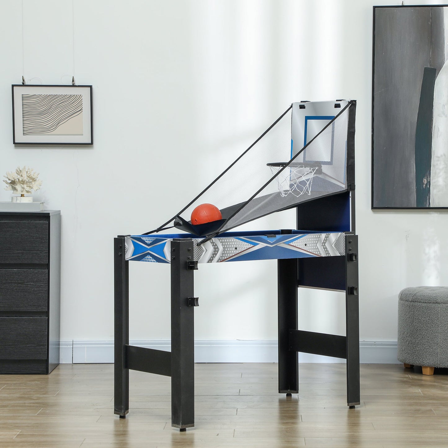 SPORTNOW 5-in-1-Spieletisch, Billard, Tischtennis, Hockey, Basketball, Bogenschießen, Zubehör inklusive, MDF, Kunststoff, Blau