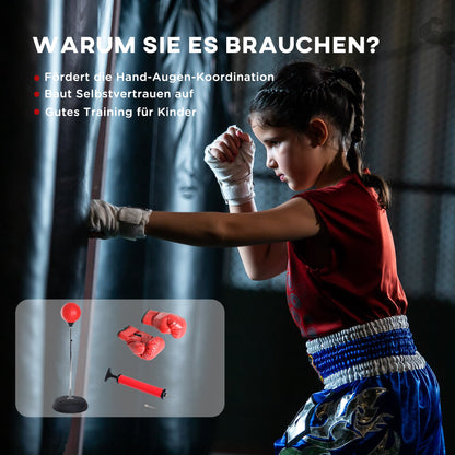 HOMCOM Box-Set mit Punchingball, höhenverstellbar, inkl. Boxhandschuhe, 126-144cm, Rot