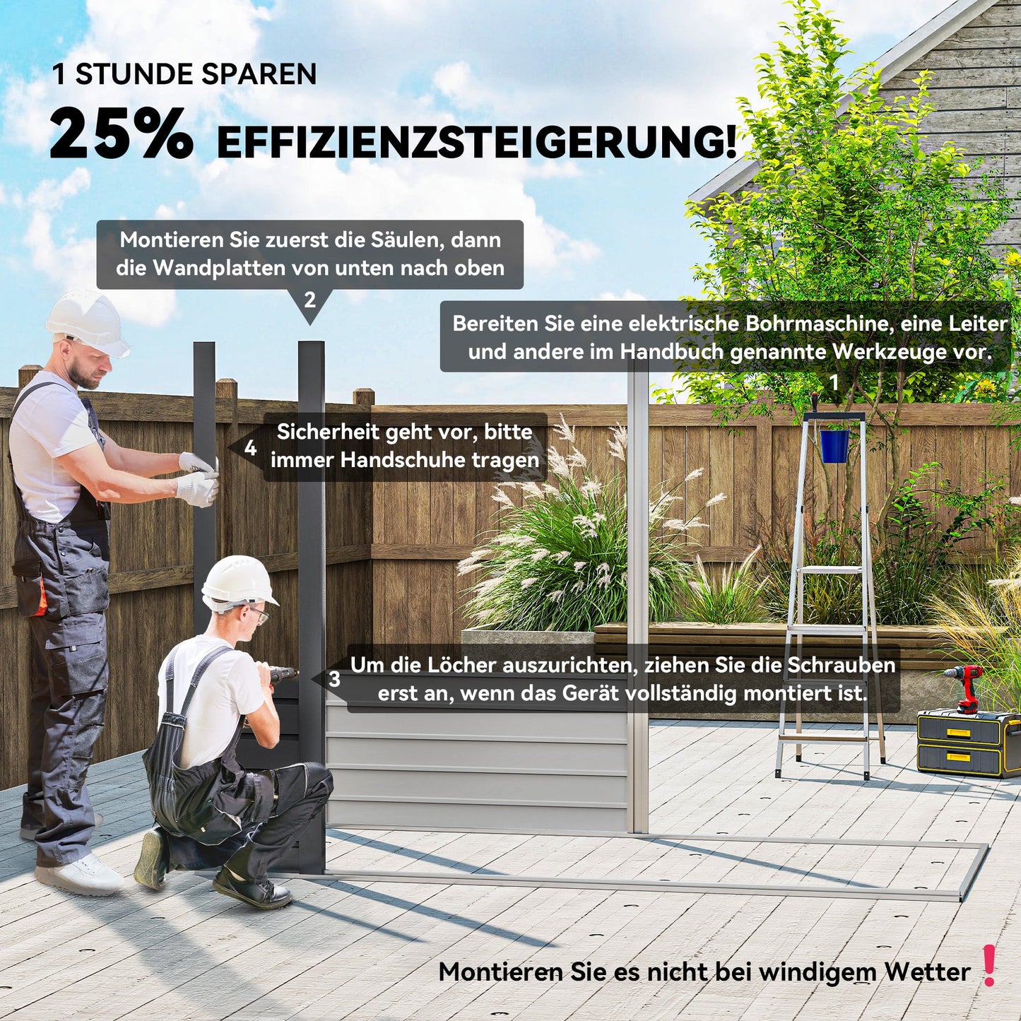 Outsunny Stahlgartenschuppen, Geräteschuppen, Doppeltüren, 249B x 121T x 166/183Hcm, Grau