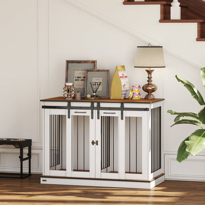 PawHut Hundekäfig mit 2 Türen, Hundebox, Transportbox für Hunde, rustikales Design, verriegelbar, Weiß