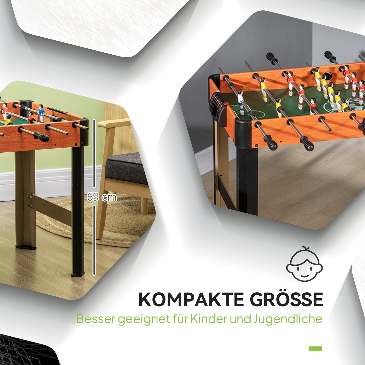 HOMCOM Tischkicker, Tischfußball-Set, 2 Bälle, rutschfeste Griffe, für Kinder und Erwachsene, Punkteanzeige, MDF, Metall, Bunt