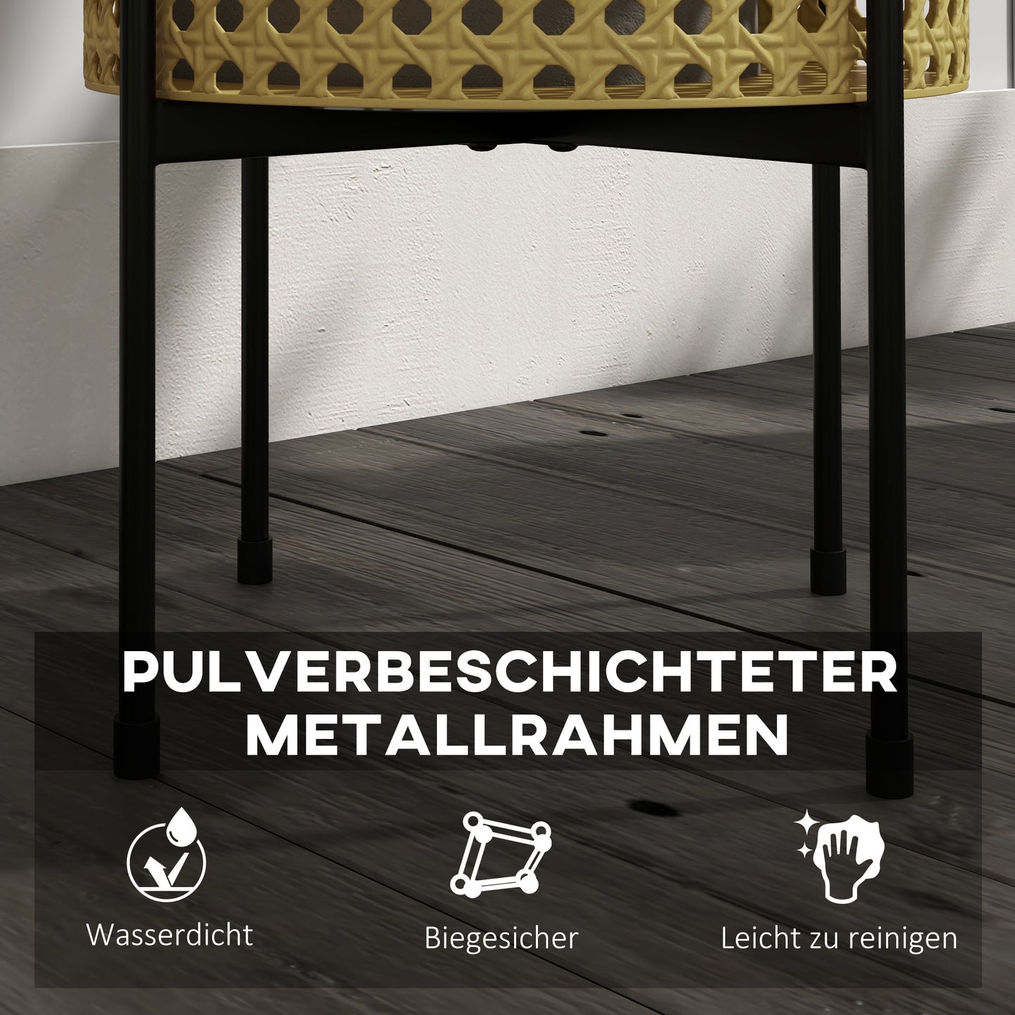 Outsunny Blumenständer, 3er-Set, rostfreies Metallgestell, In- und Outdoor, Schwarz/Gold