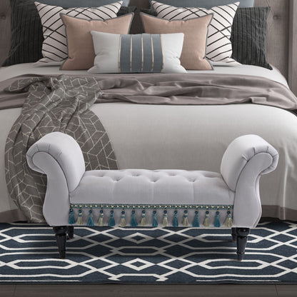 HOMCOM Sitzbank Polsterbank mit Samt-Bezug, Armlehne Bettbank mit Holzrahmen, Schuhbank für Schlafzimmer, Wohnzimmer, Flur 117 x 40 x 58 cm Hellgrau