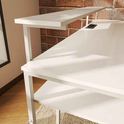 HOMCOM L-förmiger Schreibtisch mit Ladestation, Eck-Computertisch mit Monitorständer und Regalen, für Homeoffice, Büro, Weiß