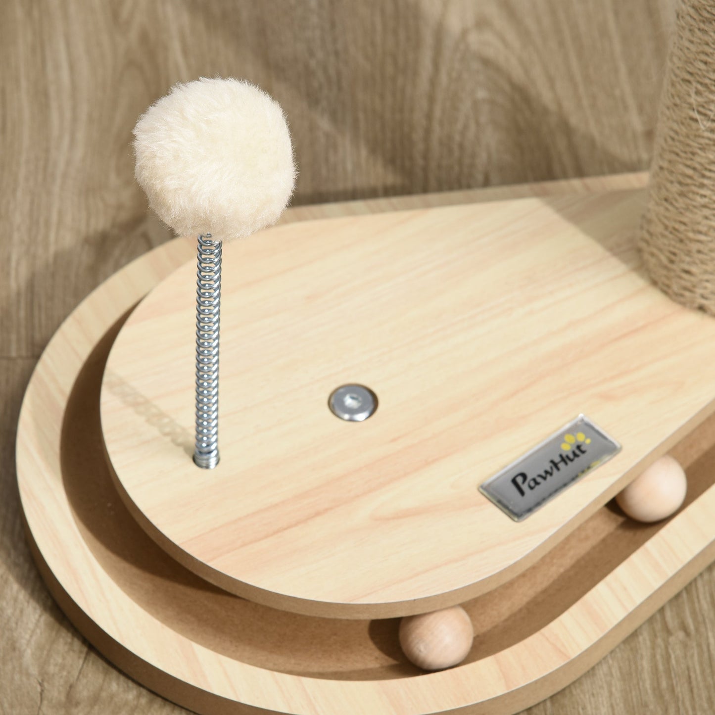 HOMCOM Kratzbaum für Kitten inkl. Spielzeug, Kugelbahn, Kugel mit Feder, 35 cm x 23 cm x 40 cm, Natur