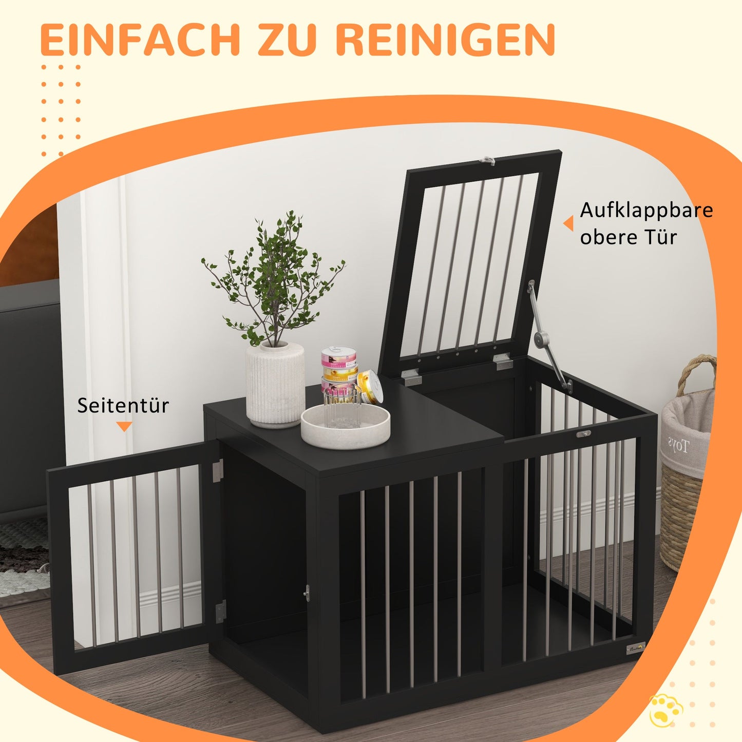 PawHut Hundekäfig Hundebox Hundetransportbox, 2 Türen, verriegelbar, Stahlgitter, 80 cm x 50 cm x 56,5 cm, Schwarz