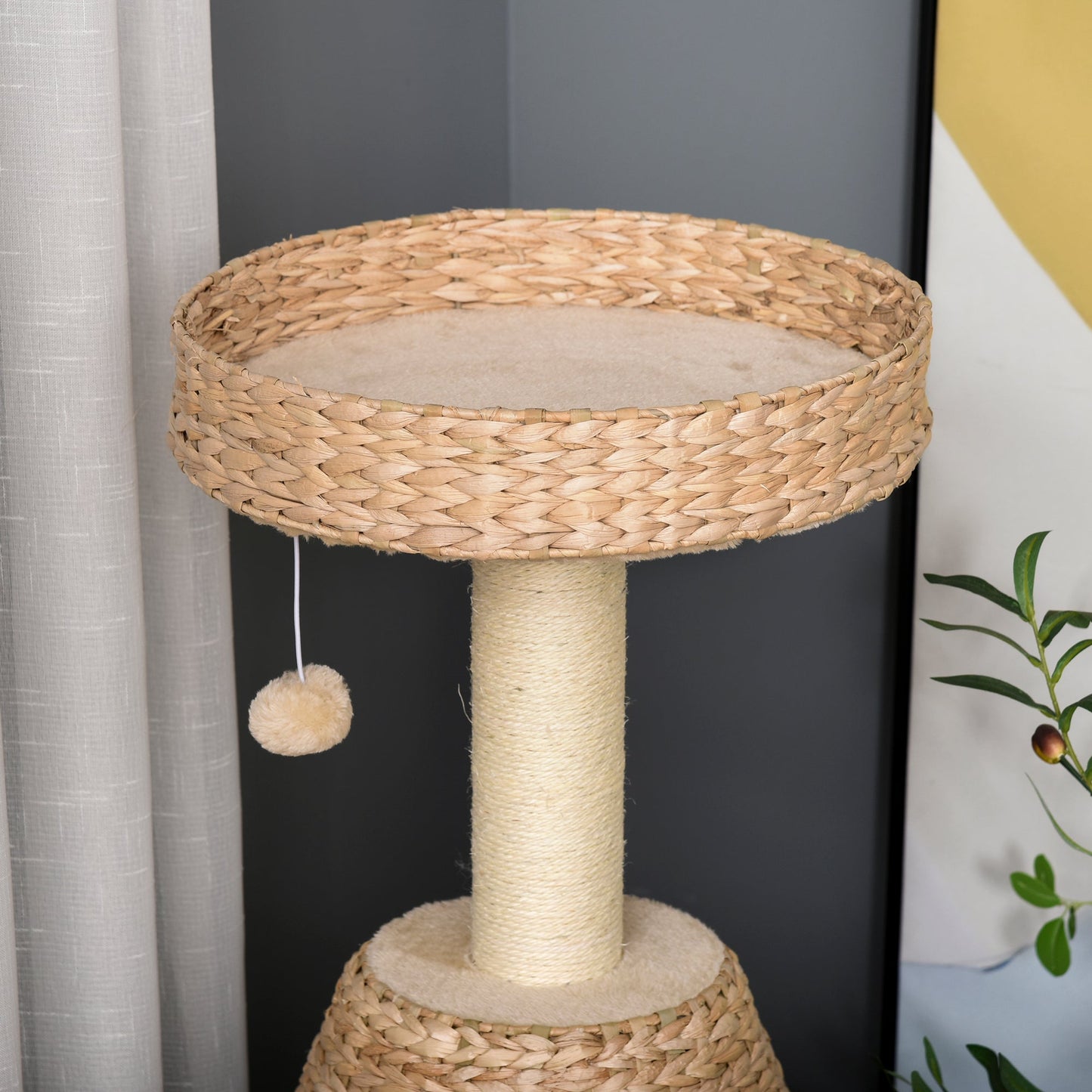 PawHut Katzenbaum Kratzbaum Kätzchen Möbel mit Katzenhöhle Ballspielzeug Sisal weiche Plüsch Höhe 82,5 cm Gelb