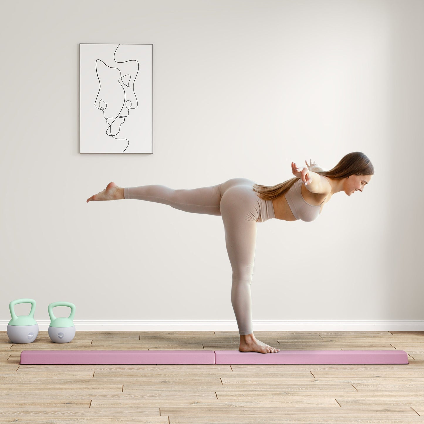 SPORTNOW Schwebebalken 2,4 m, faltbar, rutschfester Boden, für 3+ Jahre, bis 80 kg, Rosa