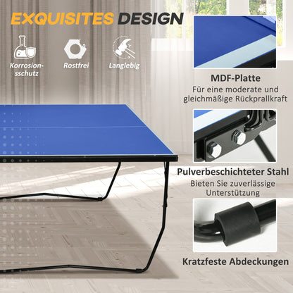 SPORTNOW Tischtennisplatte, klappbar, 8 Räder, pulverbeschichteter Stahlrahmen, MDF, 274 x 152,5 x 76 cm, Blau