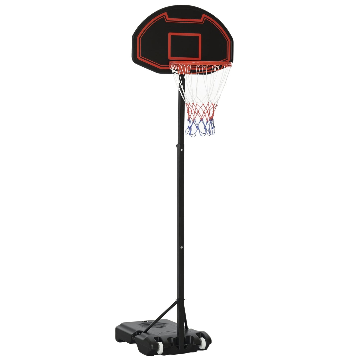 HOMCOM Basketballkorb, höhenverstellbar, befüllbarer Standfuß, hochstabil, schwarz, 131 x 49 x 195-250 cm