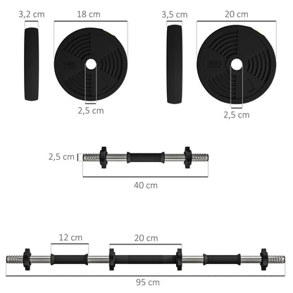 SPORTNOW 2-in-1 Hantel-Set, Lang- & Kurzhantel, 15 kg, rutschfest, bodenschonend, Schwarz/Grün