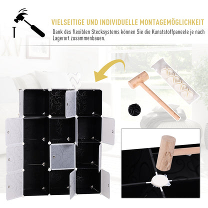 HOMCOM DIY Kleiderschrank Regalsystem mit 2 große und 9 kleinen Würfeln DIY-Würfelregal, Schuhregal, Aufbewahrungsregal für Büchern Spielzeug Schwarz 111 x 47 x 145 cm